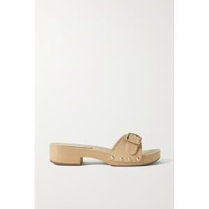 Porte & Paire 'Buckled' Beige Leather Slides Size 8